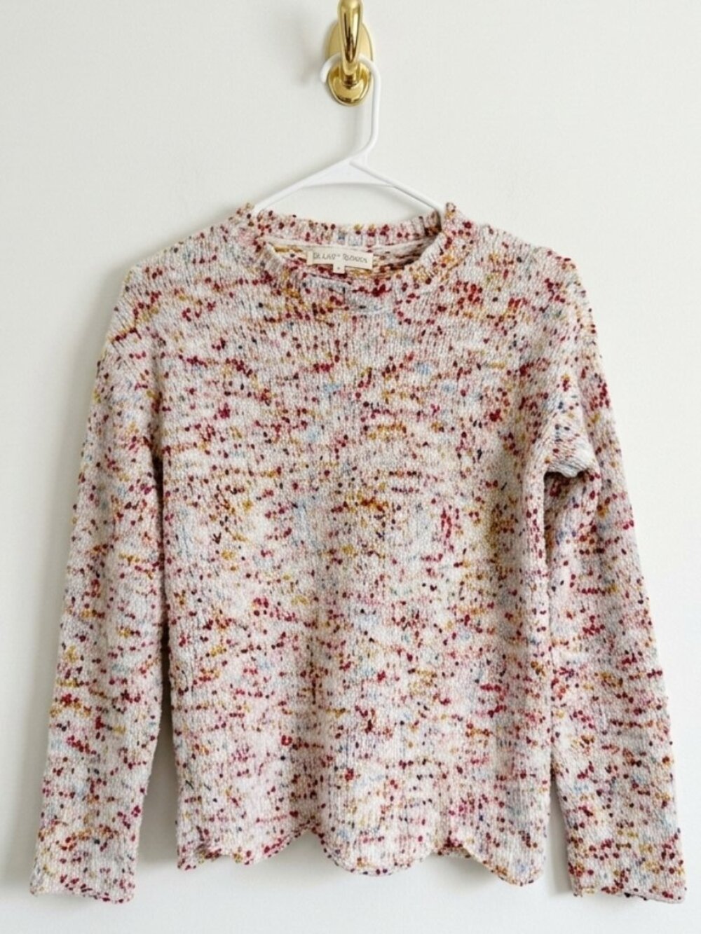 Madison + Hudson Cream Multi Color Confetti Knit Sweater with Scallop Hem